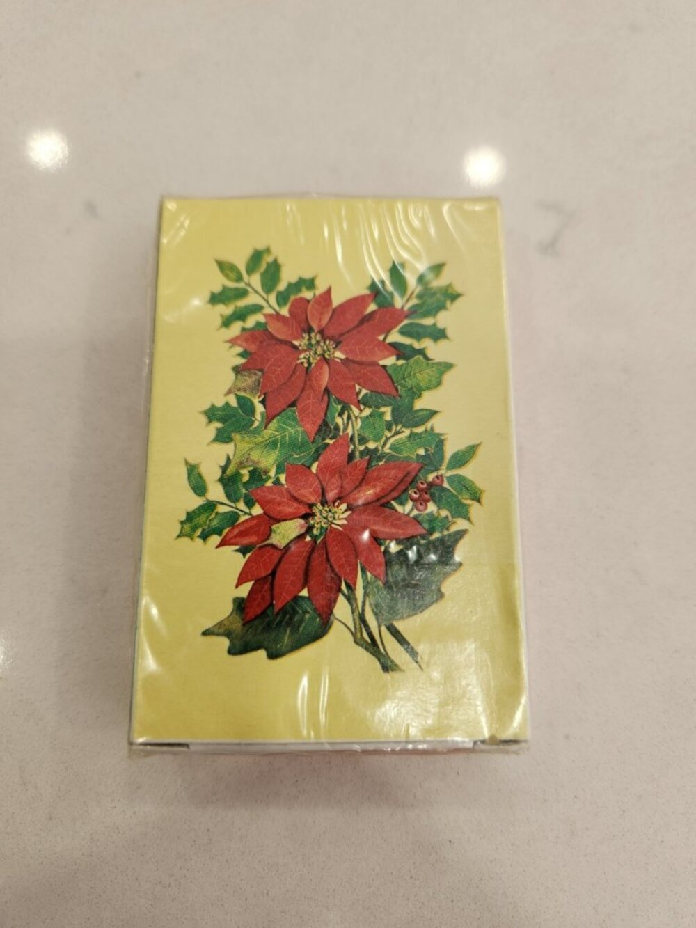 Vintage Plastic Coated Deck Playing Cards Floral Sealed Poinsettia Christmas